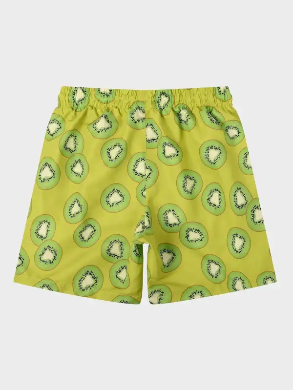 Men's Allover Fruit Print Drawstring Swim Trunks