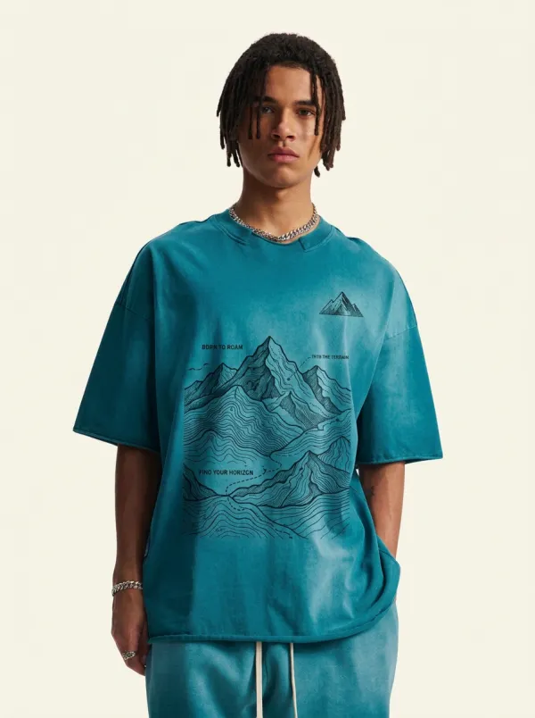 Men's Oversized Trailbound Outdoor Adventure Mountain Landscape Graphic T-Shirt