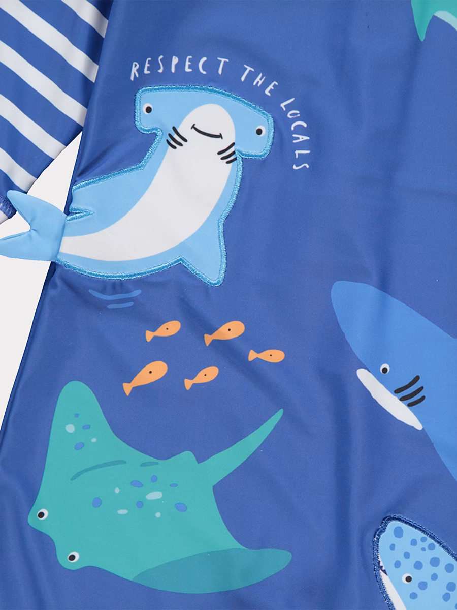 Blue Shark Sunsafe Swimsuit with Hat detail 1