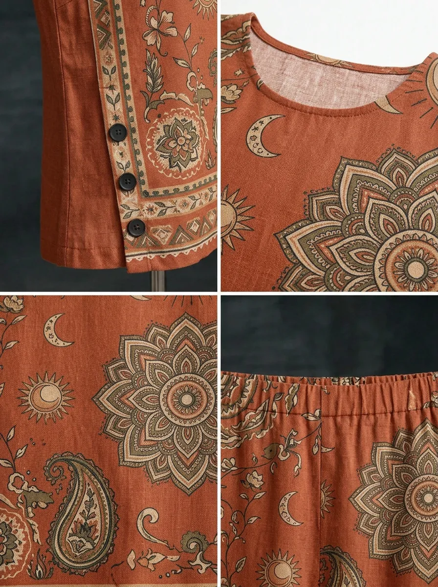 Women's Bohemian Moon Paisley Printed Sleeveless Set