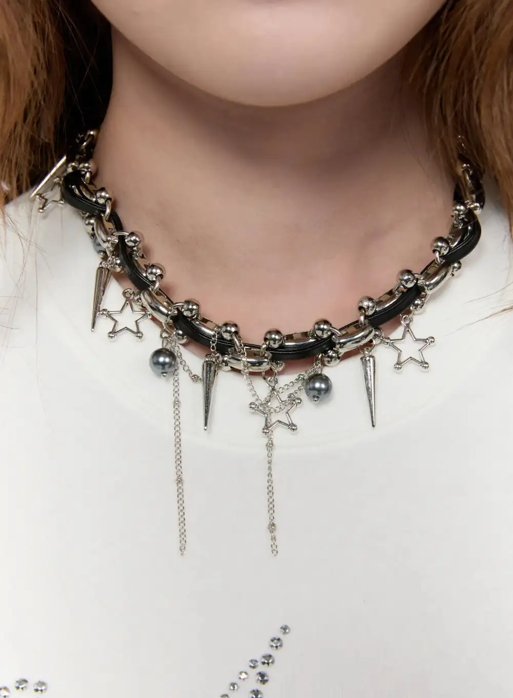 Star Charm Faux Leather Choker Necklace