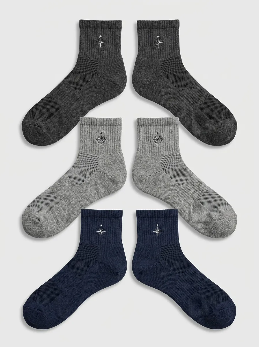 Men's Compass Embroidered Quarter Socks Set