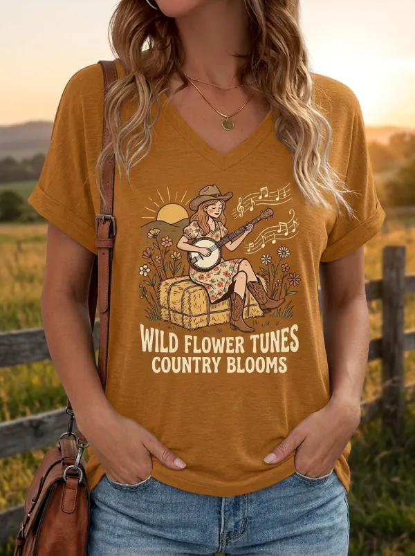 Easy-Wear Country-Music Women's V-Neck T-Shirt