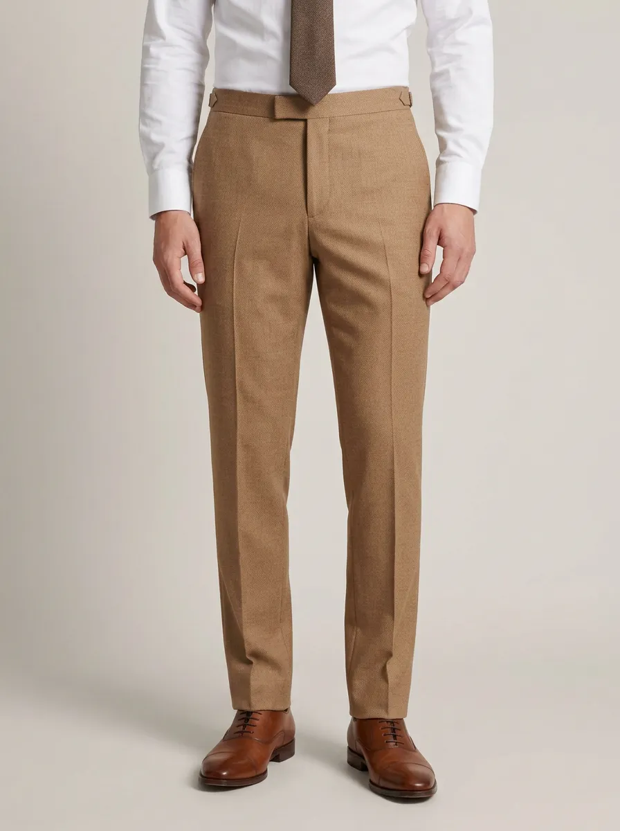 Side-Adjuster Textured Regular-Fit Straight-Leg Men's Tailored Suit Trousers
