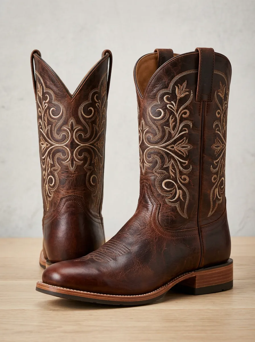 Unisex Ranch Floral Embroidered Western Boots
