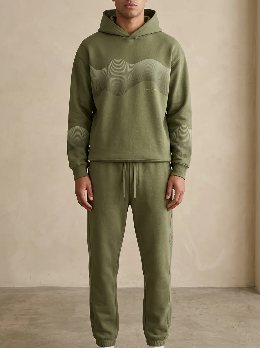 Men's Urban Flow Wave Pattern Printed Hoodie Sweatpants Set