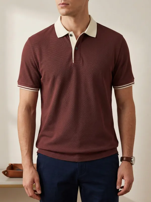 Men's Classic Weekend Striped Cuff Polo Shirt