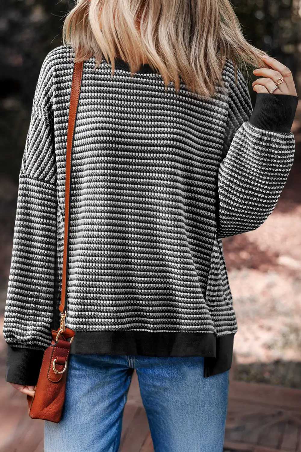 Women's Striped Ribbed Long Sleeve Top