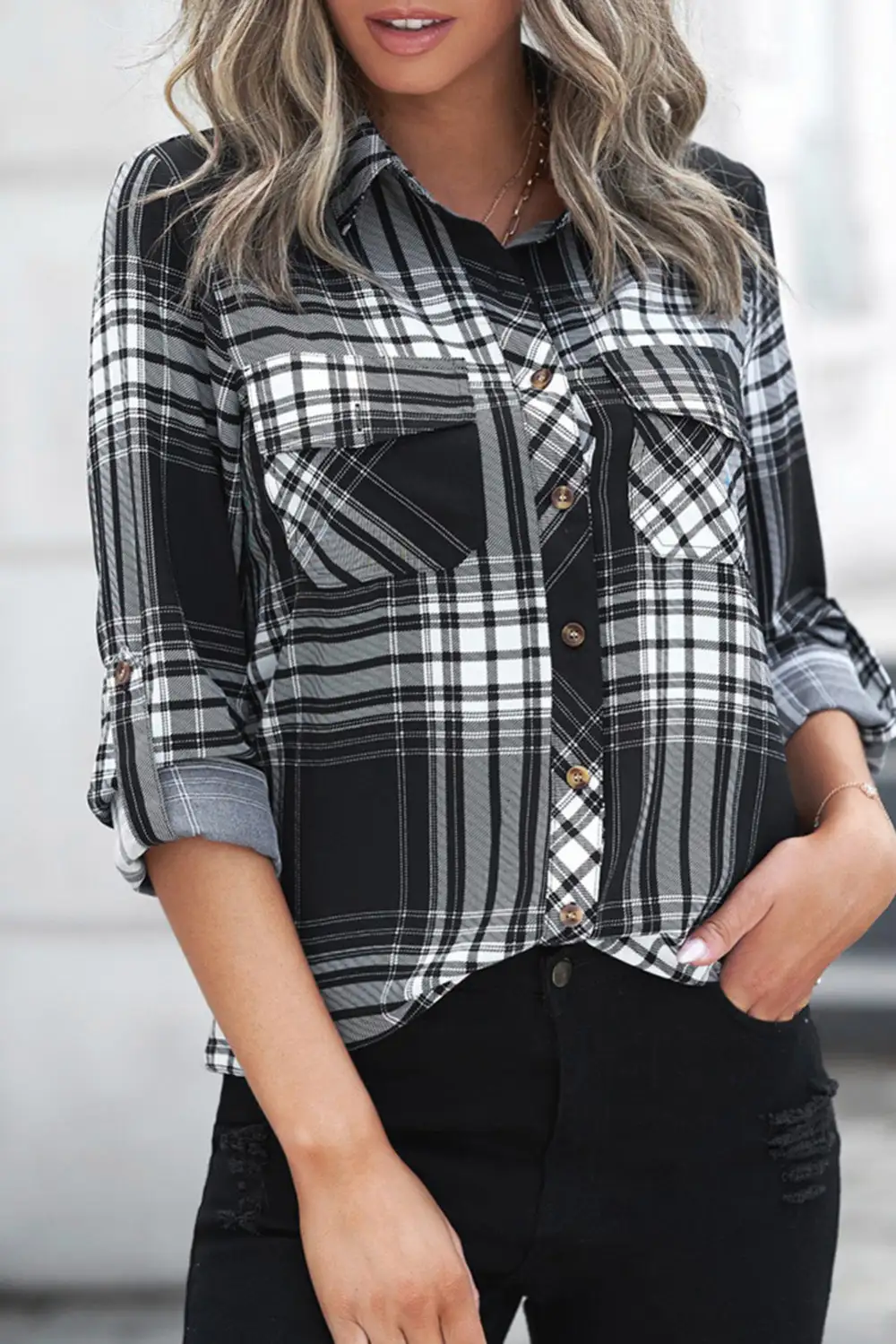 Plaid Button Shirt with Pockets