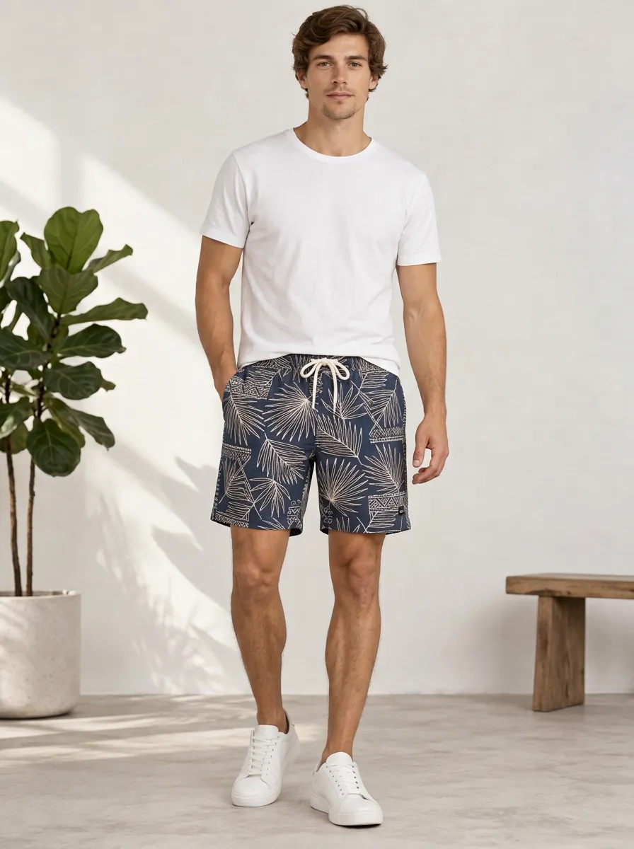 Men's Nature Inspired Palm Leaf Printed Shorts