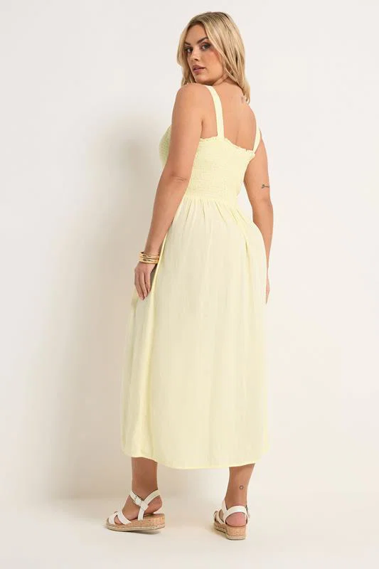 Yellow Shirred Linen Maxi Dress detail 2