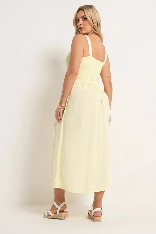 Yellow Shirred Linen Maxi Dress
