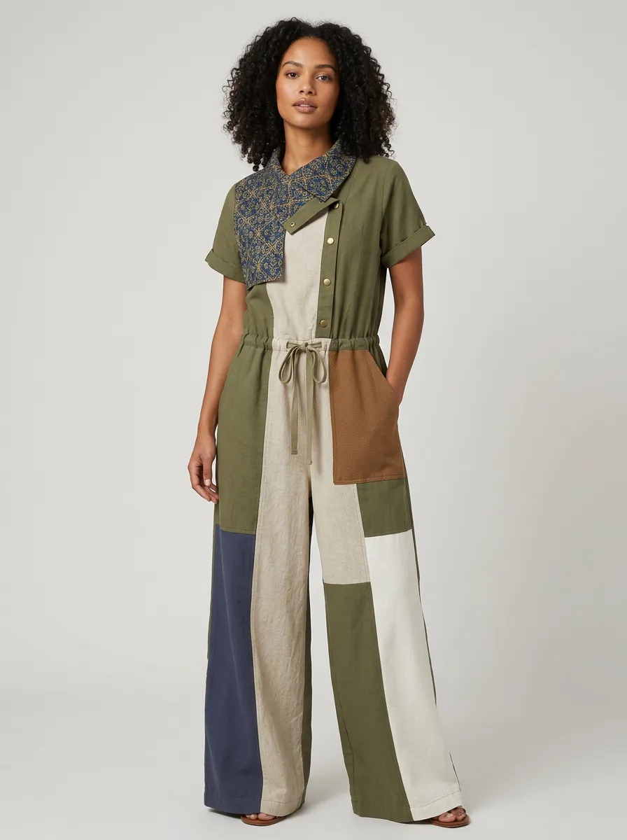 Women's Casual Boho Patchwork Floral Printed Jumpsuit