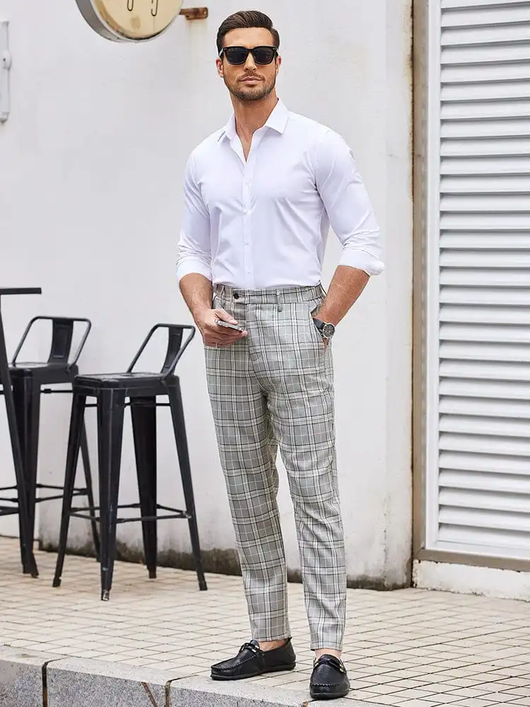 Casual Plaid Suit Pants