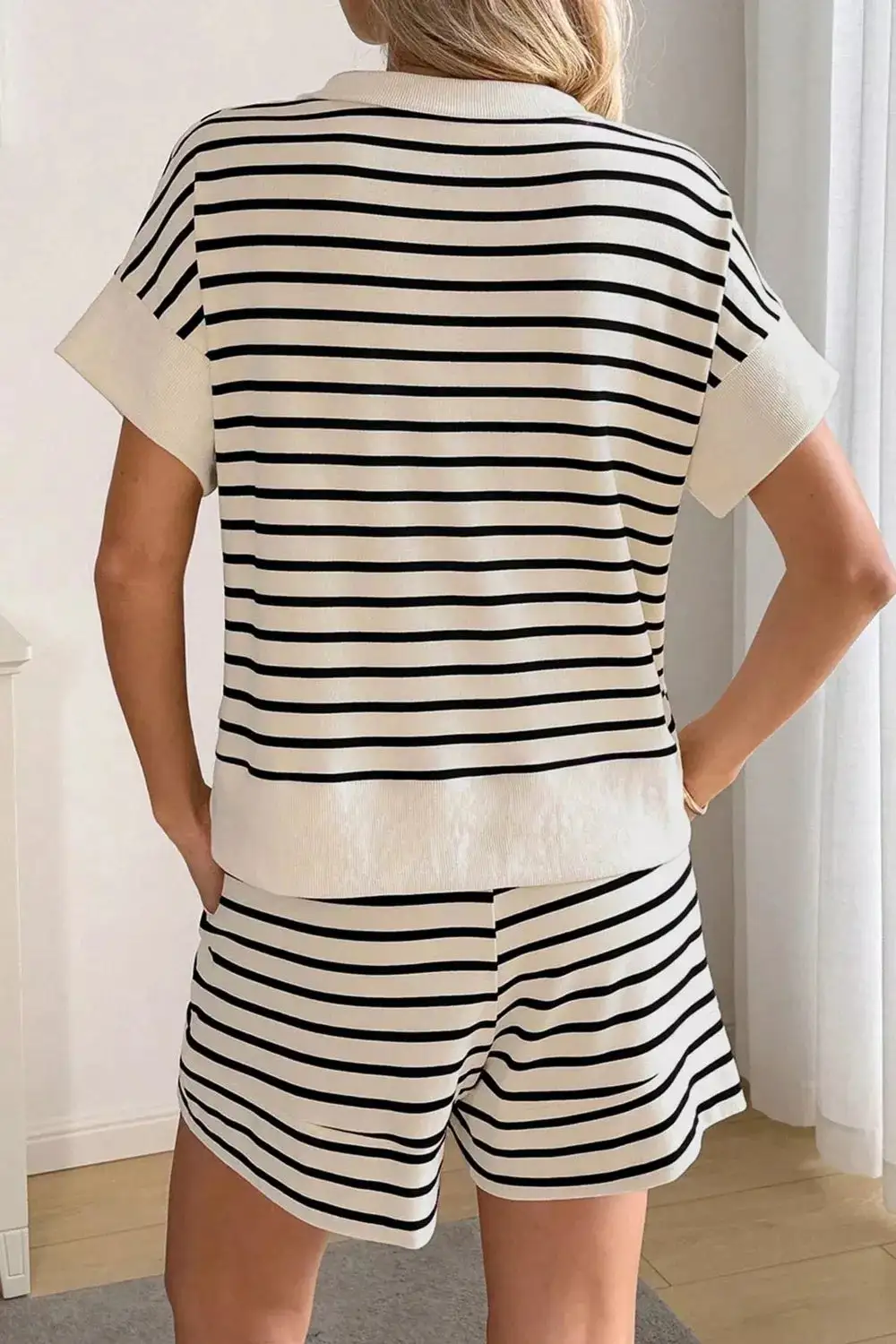 Striped Half Zip Top and Shorts Set