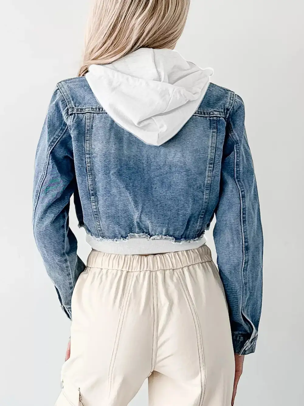 Distressed Zip Up Cropped Hooded Jacket