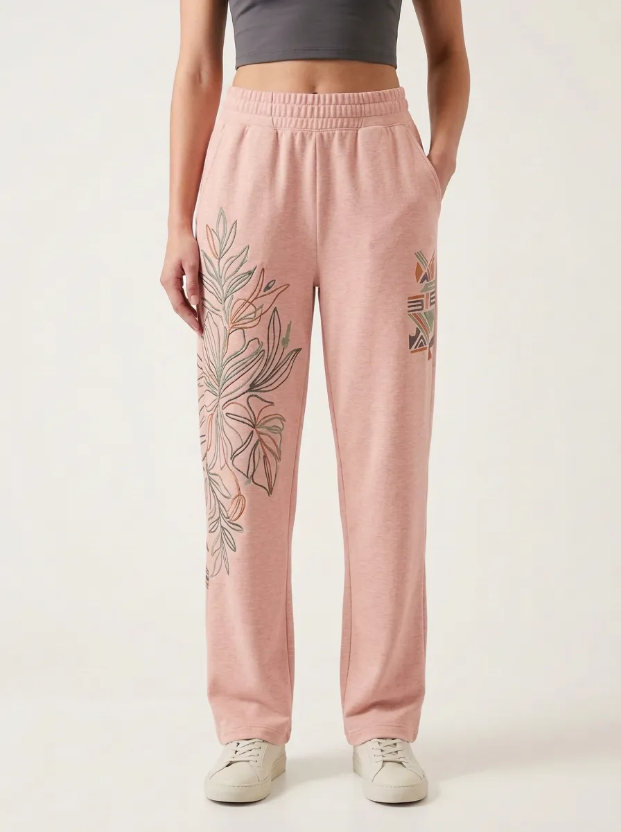 Women's Beige Elastic Waist Straight-Leg Sweatpants
