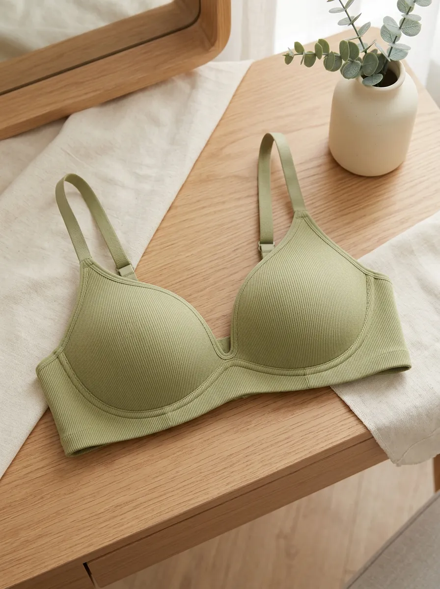 Women's Ribbed Seamless Wireless Adjustable Strap Everyday Essential Bra