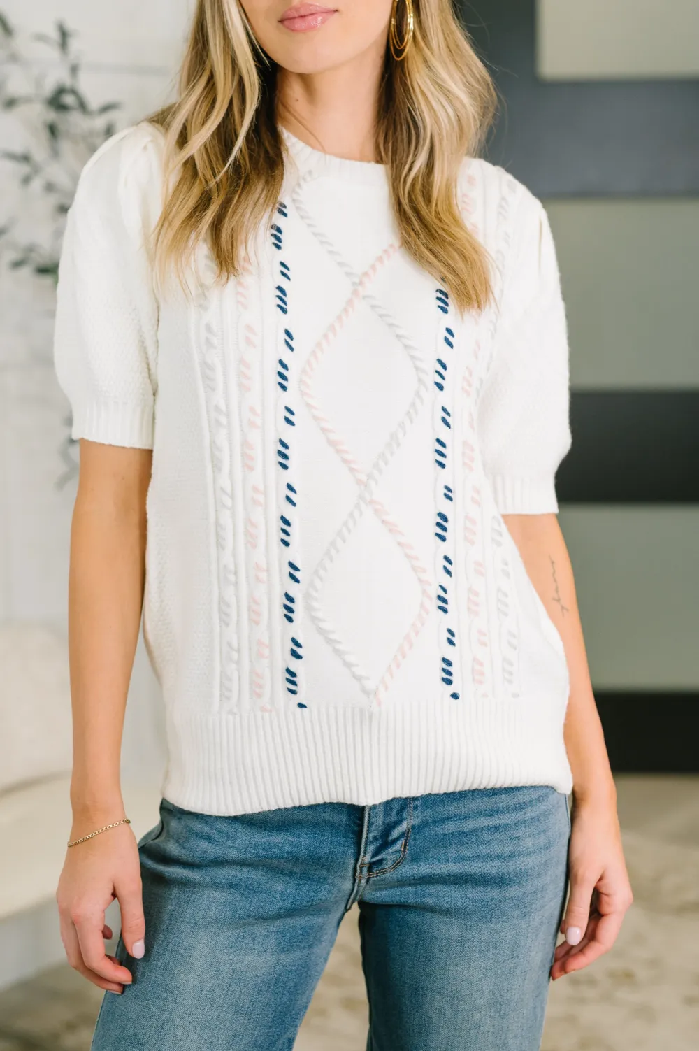 Need A Little Love Cable Knit Puff Sleeve Top
