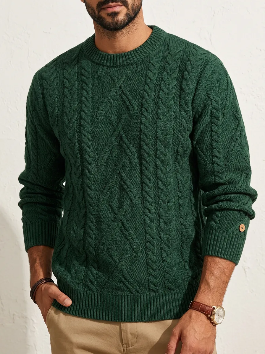 Men’s Ribbed Cable-Knit Relaxed Sweater