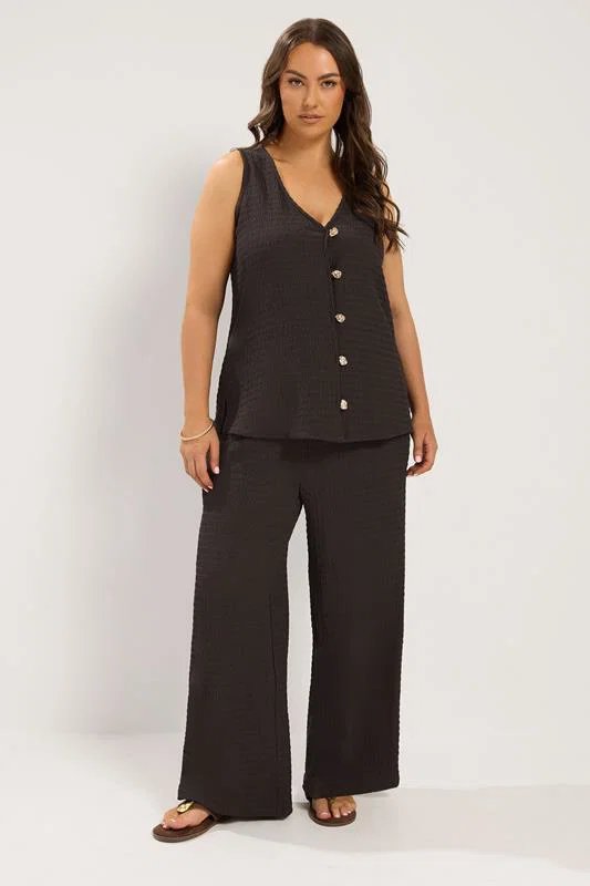 Chocolate Brown Wide Leg Crinkle Trousers detail 1