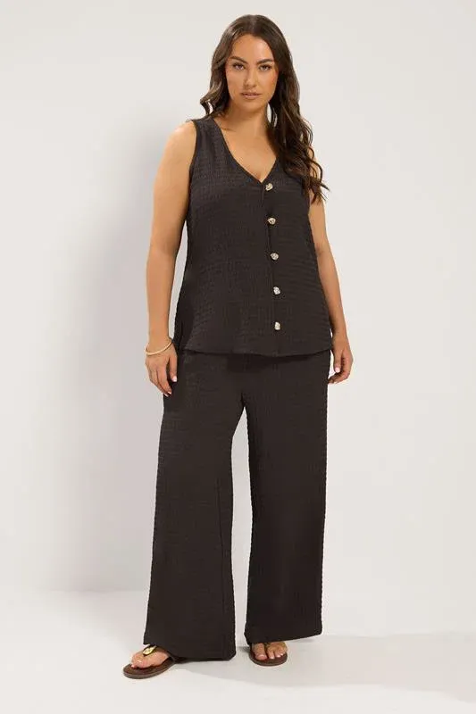 Chocolate Brown Wide Leg Crinkle Trousers