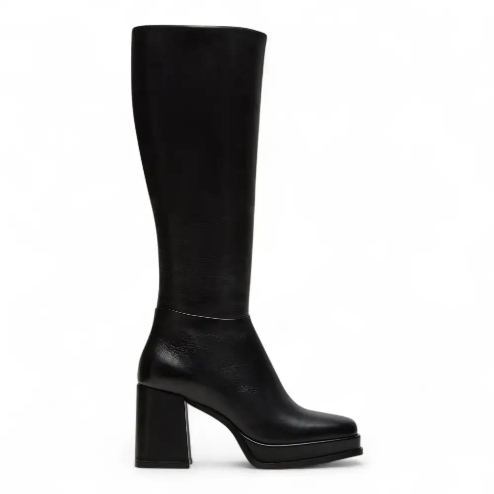 Mystery Black Leather Women's Block Heel Platform Boot