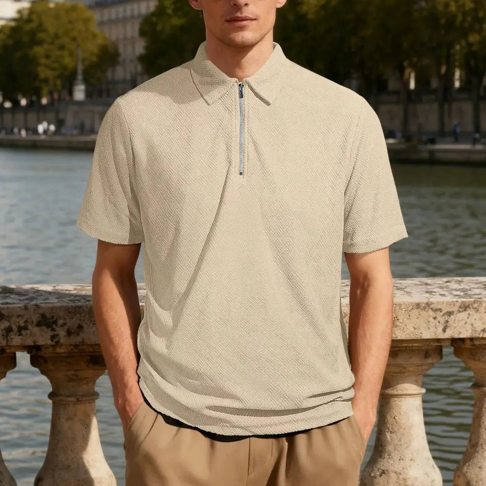 Jacquard Half Zip Slim Fit Polo Shirt