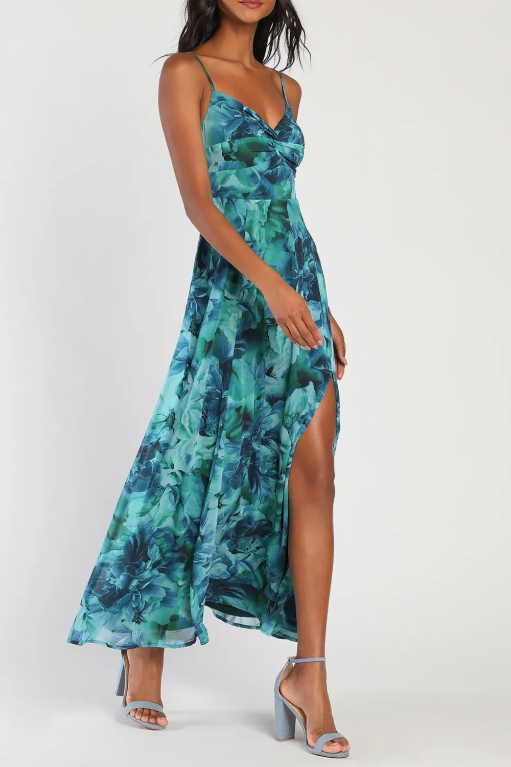Casual Style Floral Print Twist-Front Maxi Dress
