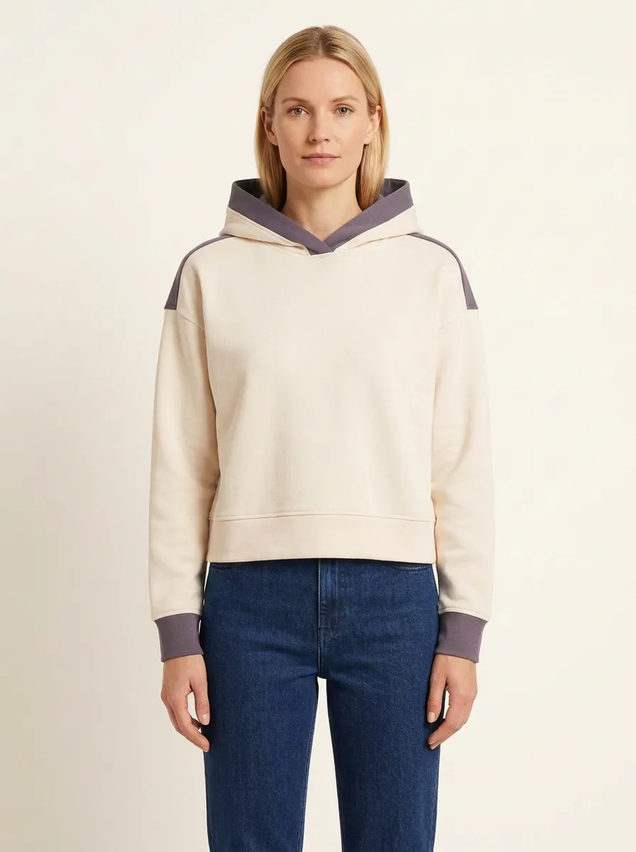 Women's Colorblock Crossover-Neck Pocketless Pullover Hoodie