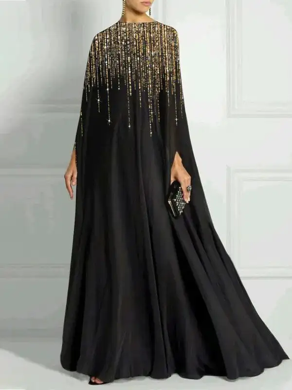 Rhinestone Long Neck Maxi Dress