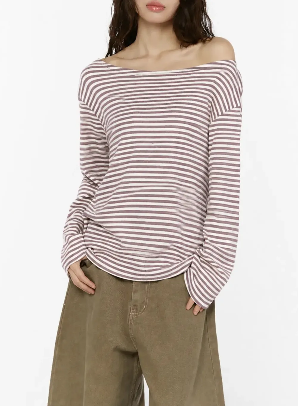Striped Boat Neck Long Sleeve Top