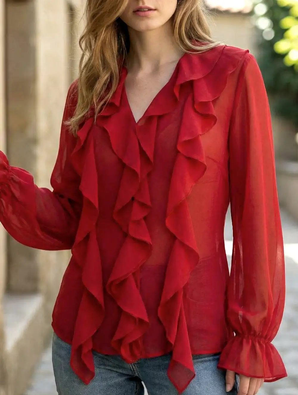 Top with Lace Flared Sleeves Tee