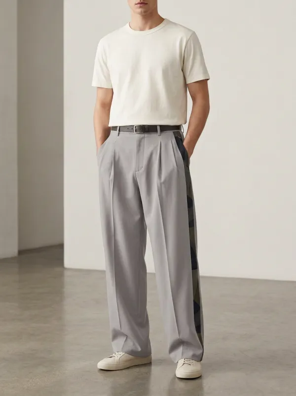 Men's Casual Style Camouflage Side Striped Printed Wide Leg Pants