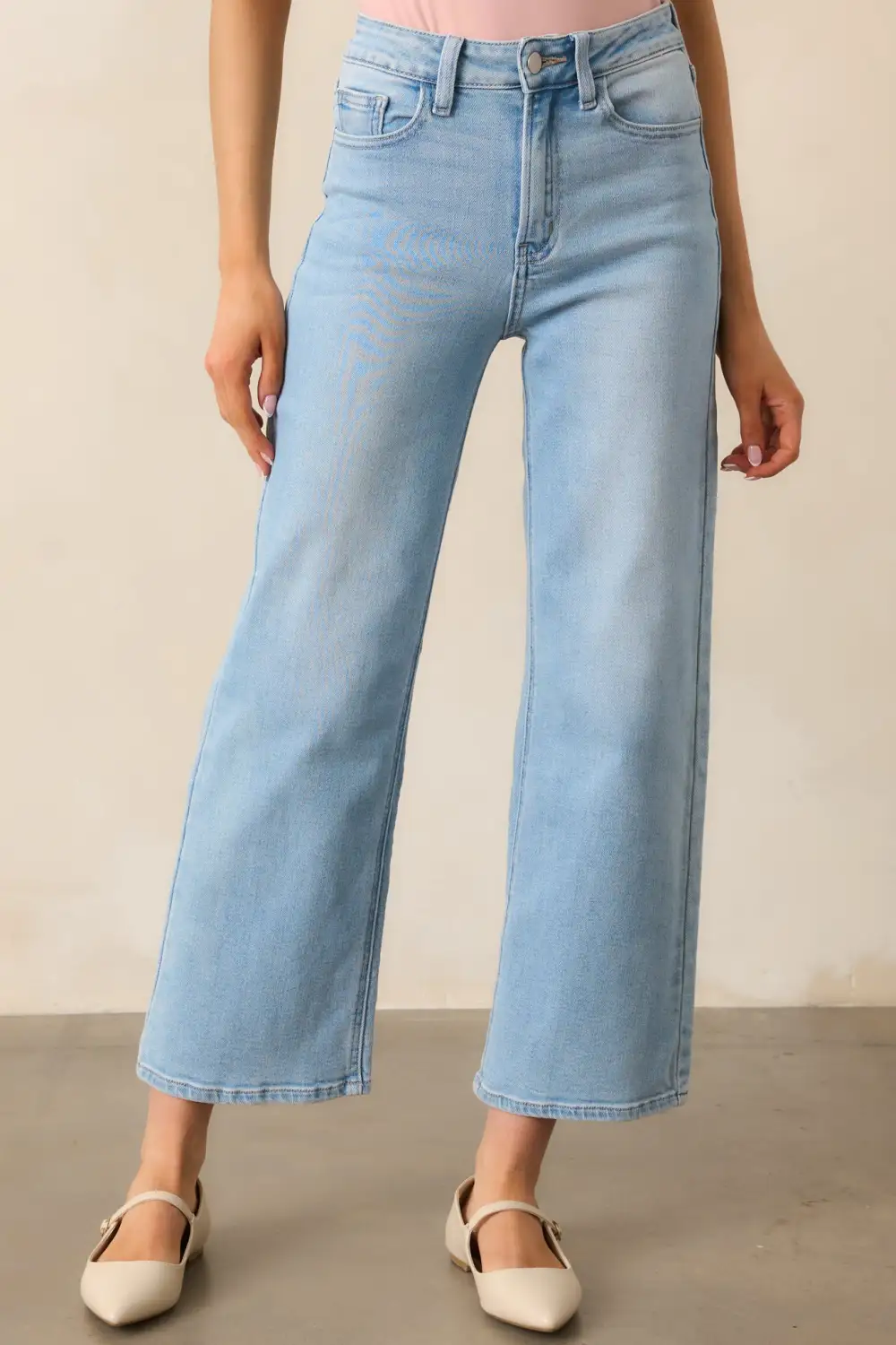 The Clouds Light Wash Cropped Wide Leg Jeans