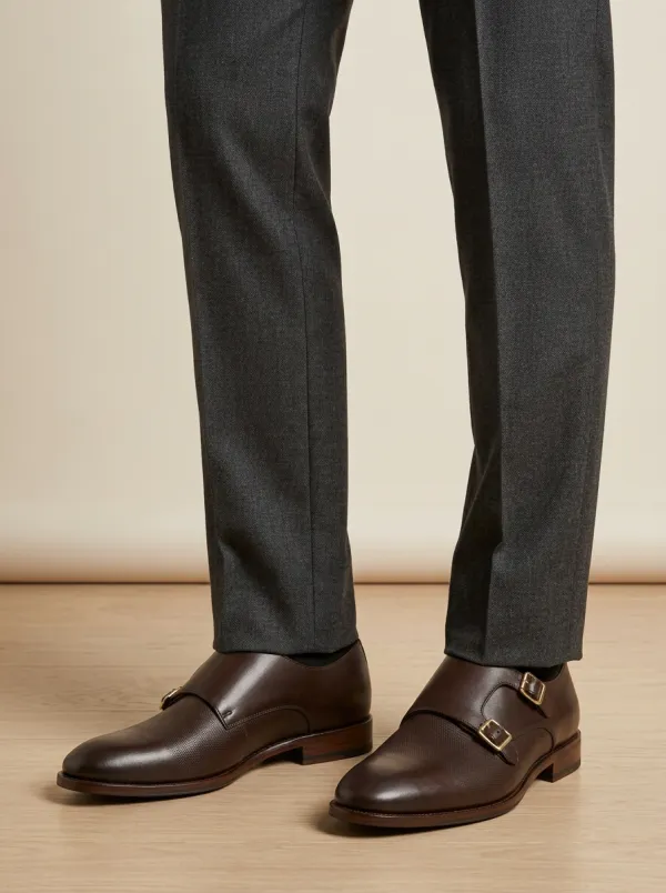 Men's Everyday Business Formal Textured Double Monk Strap Leather Shoes