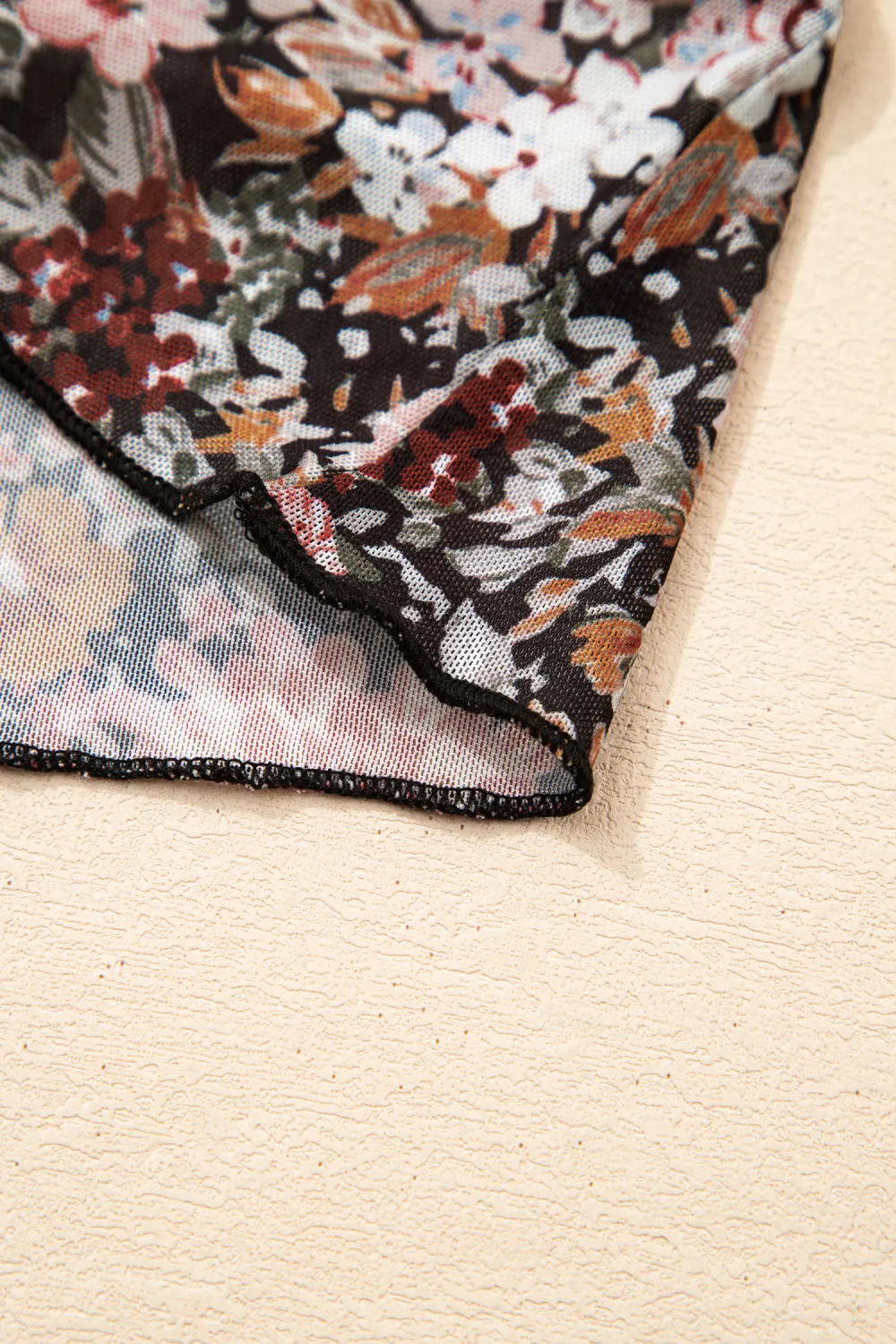 Brown Floral Print High Neck Top