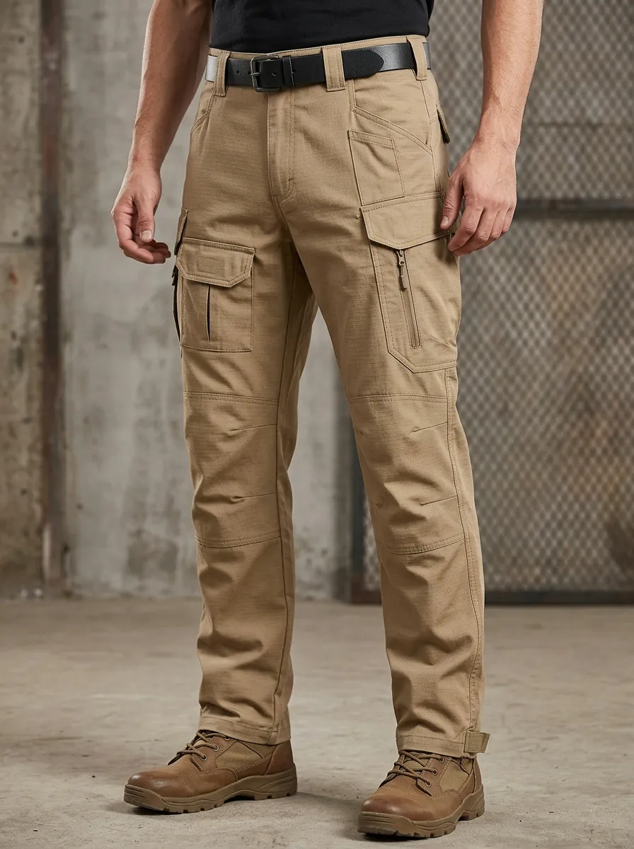 Men's Khaki Multi-Pocket Tactical Cargo Pants