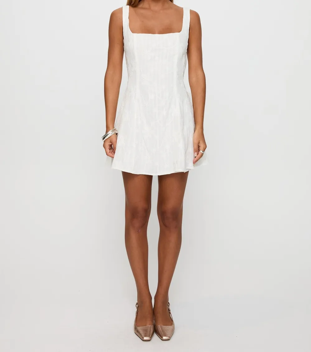 White Embroidered Floral Mini Dress