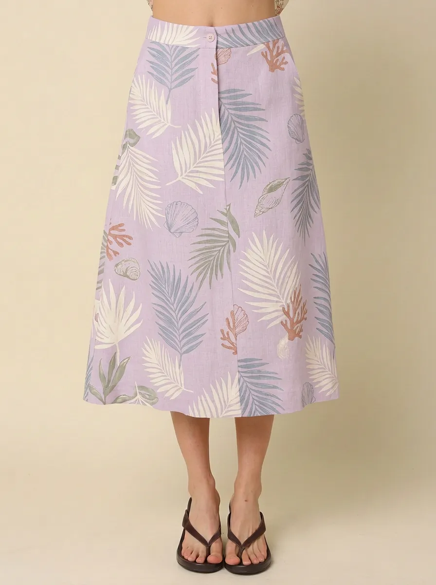 Women's Beach Vacation Tropical Palm Leaf Seashell Printed Skirt