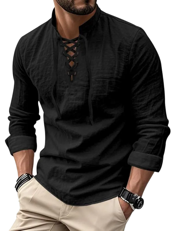 Men's Linen Casual Long Sleeve Polo Shirt, Stylish New Design
