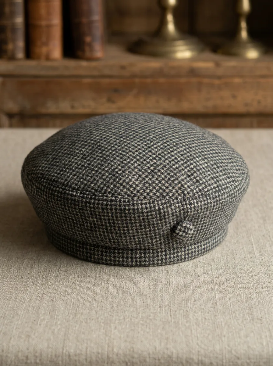 Unisex Vintage Houndstooth Woven Beret