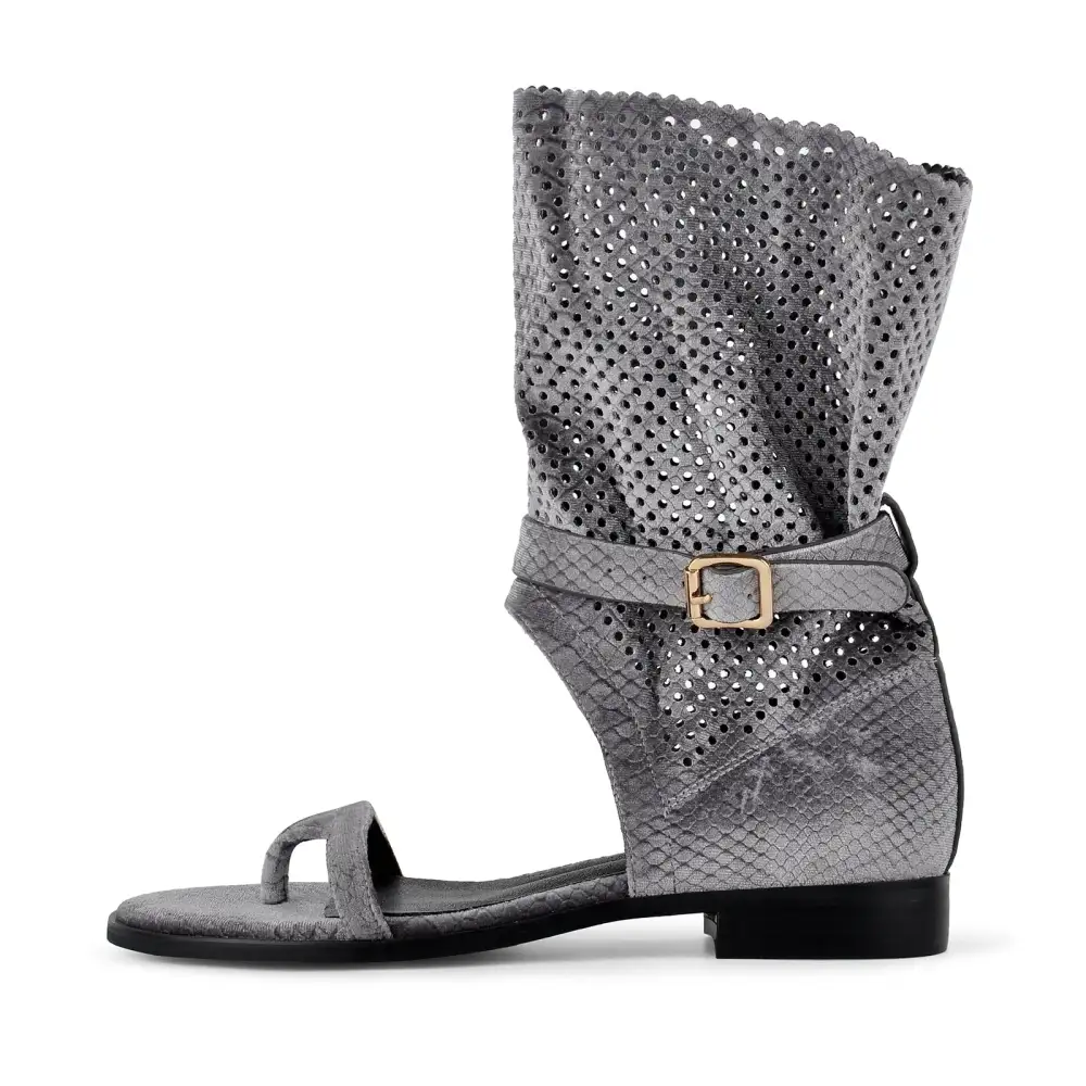 Flip-Flop Buckle Cutout Flat Bootie Sandals
