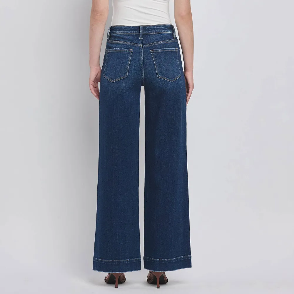 Women's Trouser-Hem Patch-Pocket Wide Jeans