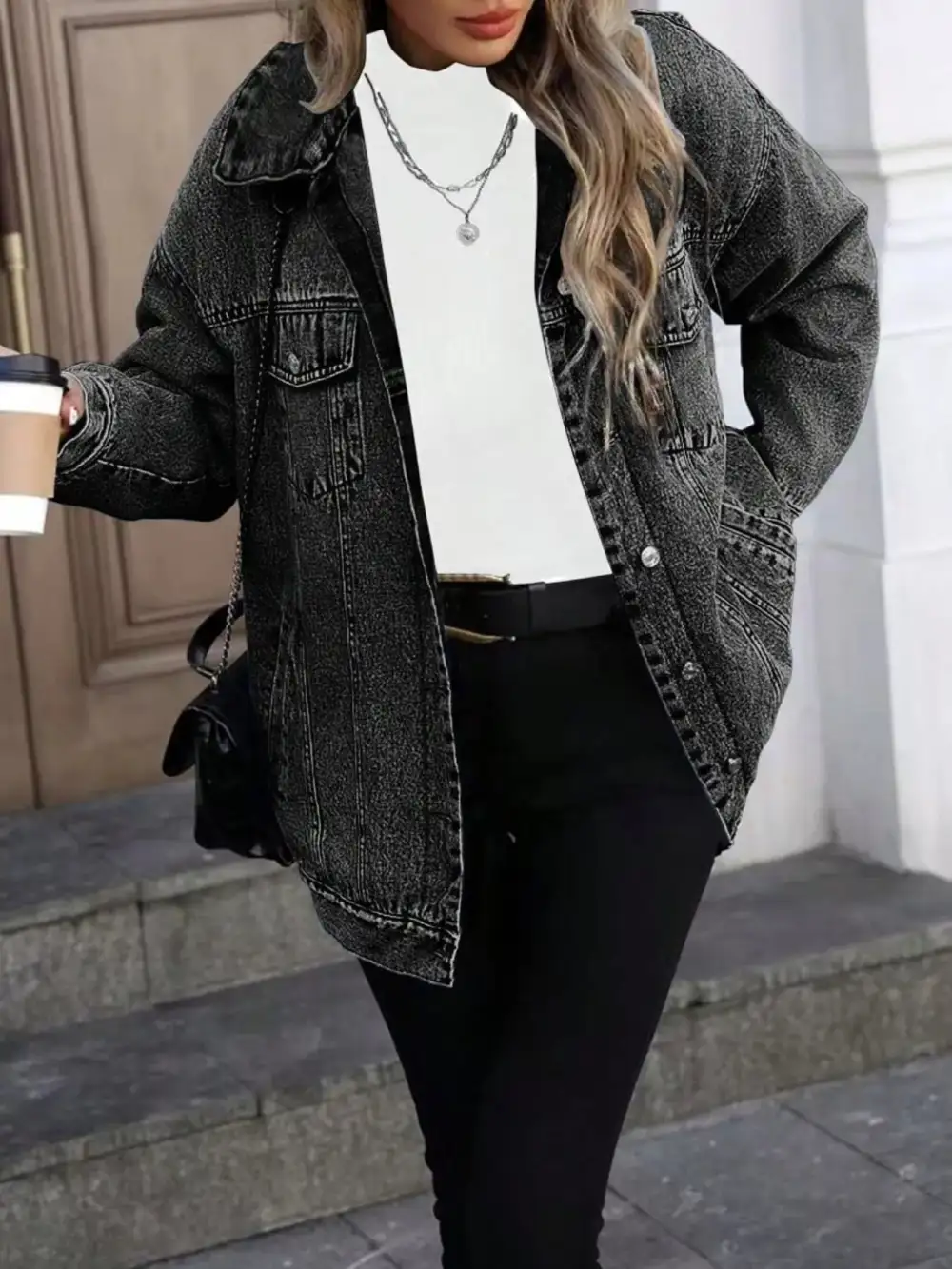 Washed Button Up Oversized Jacket