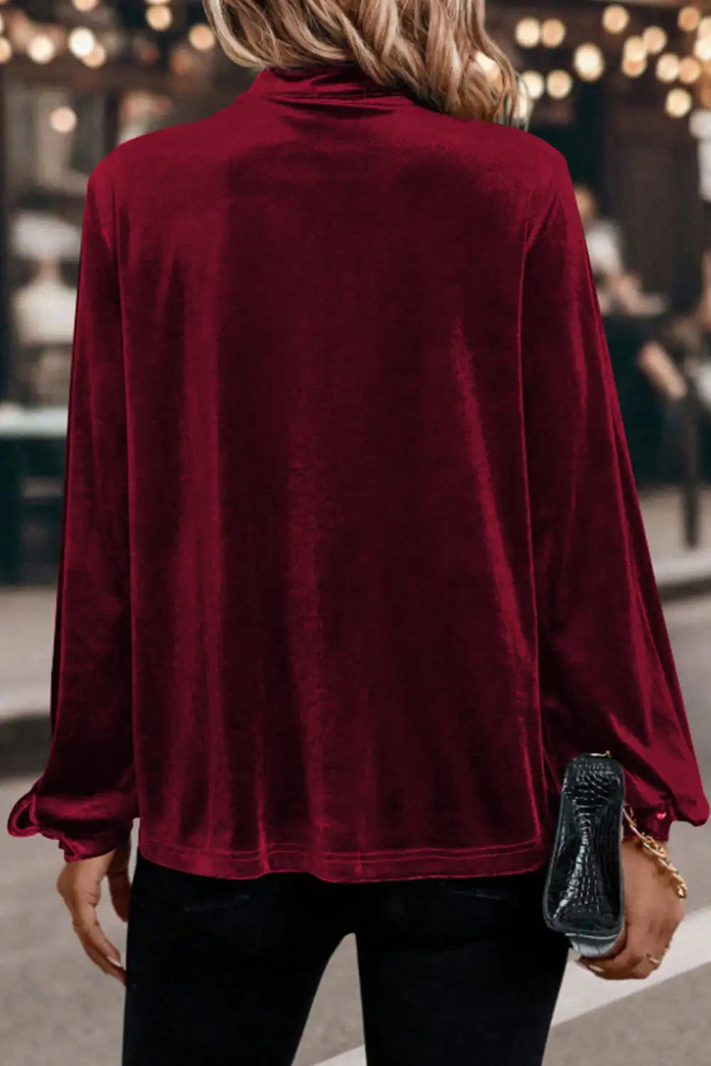 Women's Velvet Keyhole Long Sleeve Top