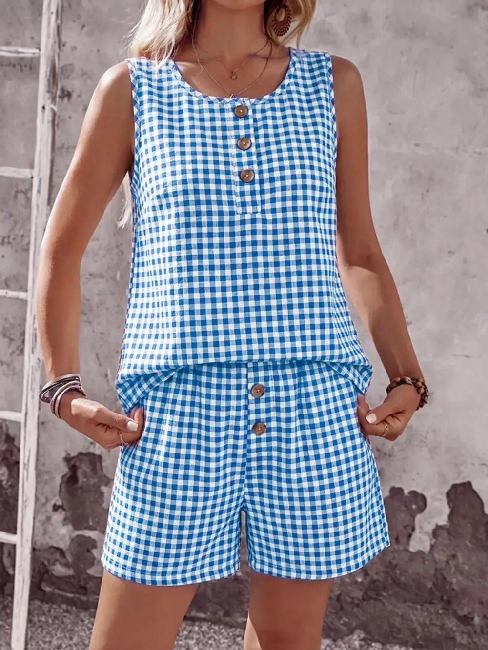 Gingham Sleeveless Top & Shorts Set