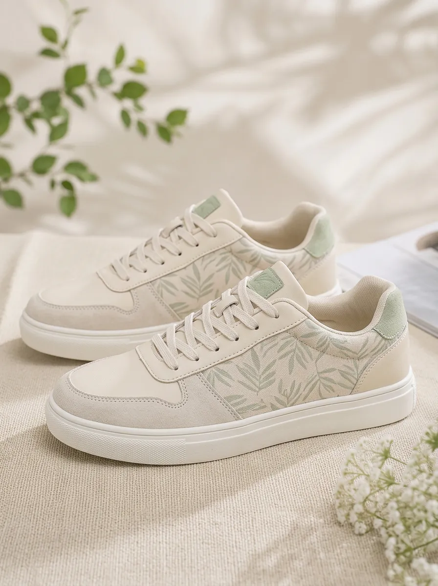 Men's Botanical Leaf Pattern Printed Casual Sneakers