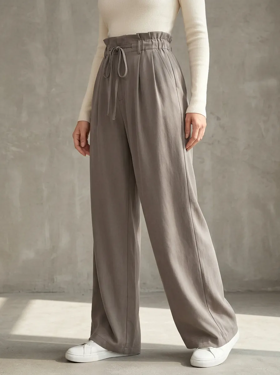 Wide-Leg Drawstring Casual Wide Leg Pants
