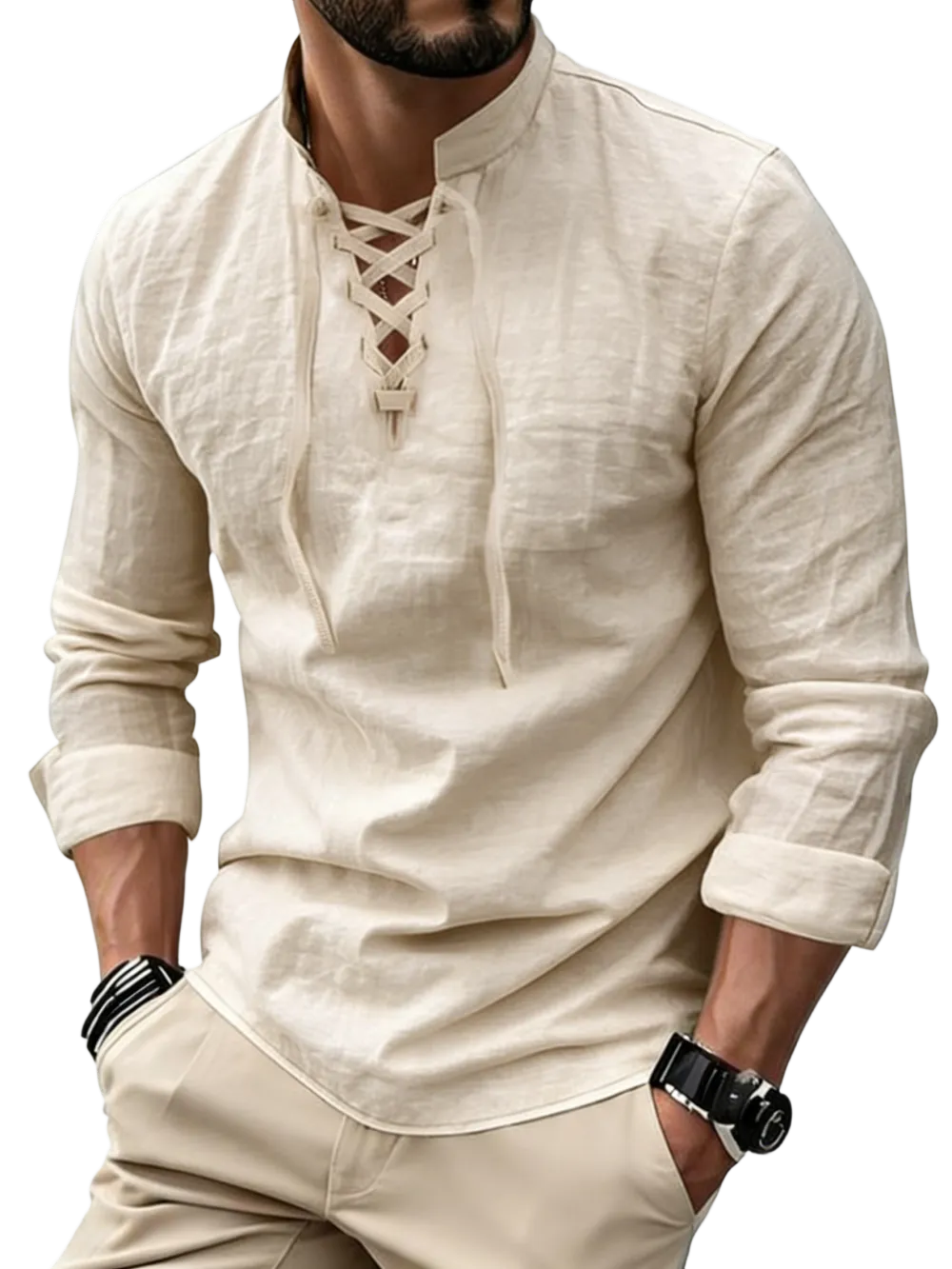 Men's Linen Casual Long Sleeve Polo Shirt, Stylish New Design